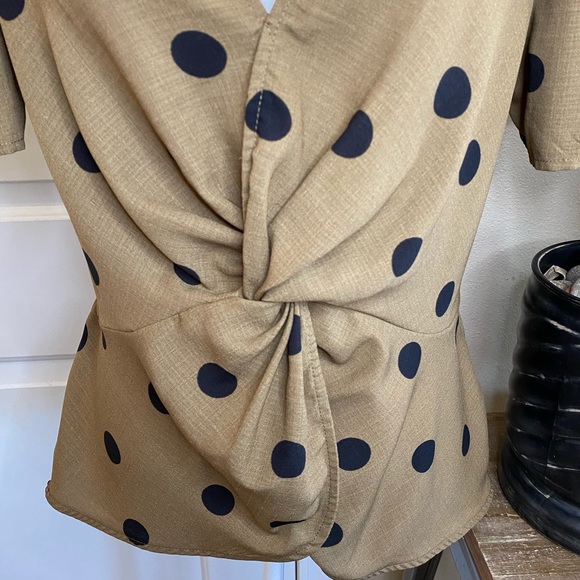 OLM Polka Dot Twist Front V Neck Blouse - Picture 6 of 11